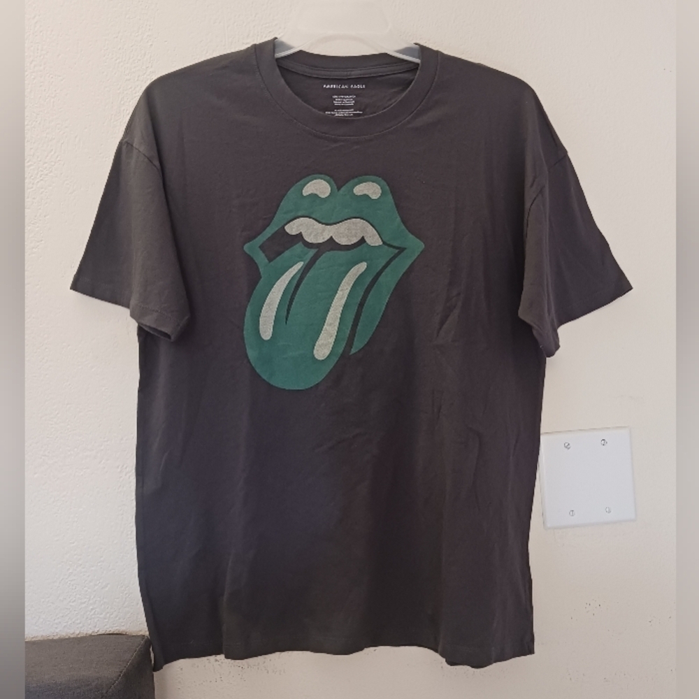 American Eagle Men's Band Rolling Stones Shirt with Green Logo Size XS